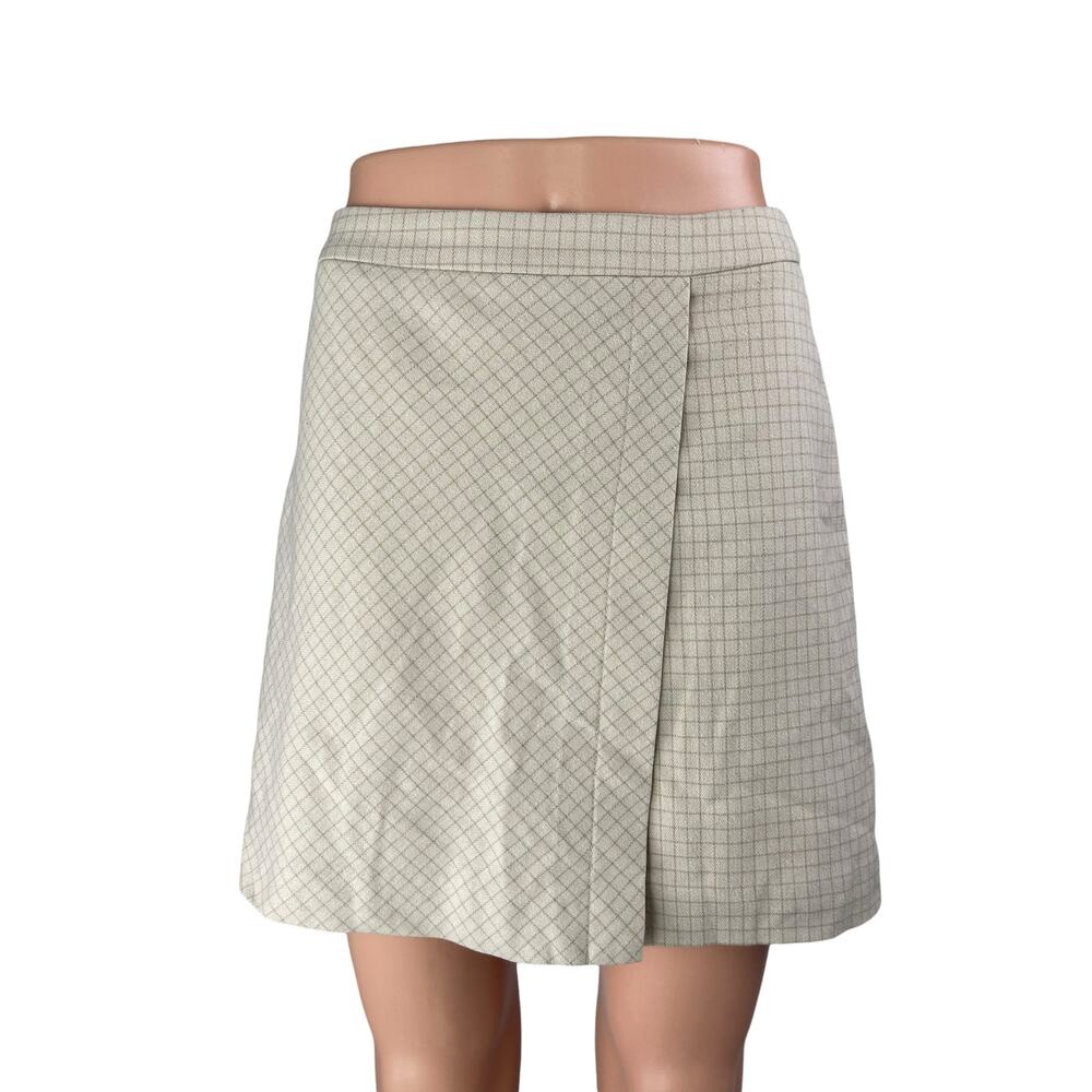 Mixxo Women's Cream High Waist Checkered Zip Back Twill Mini Wrap Skirt Size 26